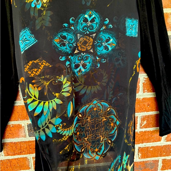 Vintage Black Chico’s women’s colorful Boho chiffon blouse sz 1 sm 8 whimsigoth - Picture 4 of 4